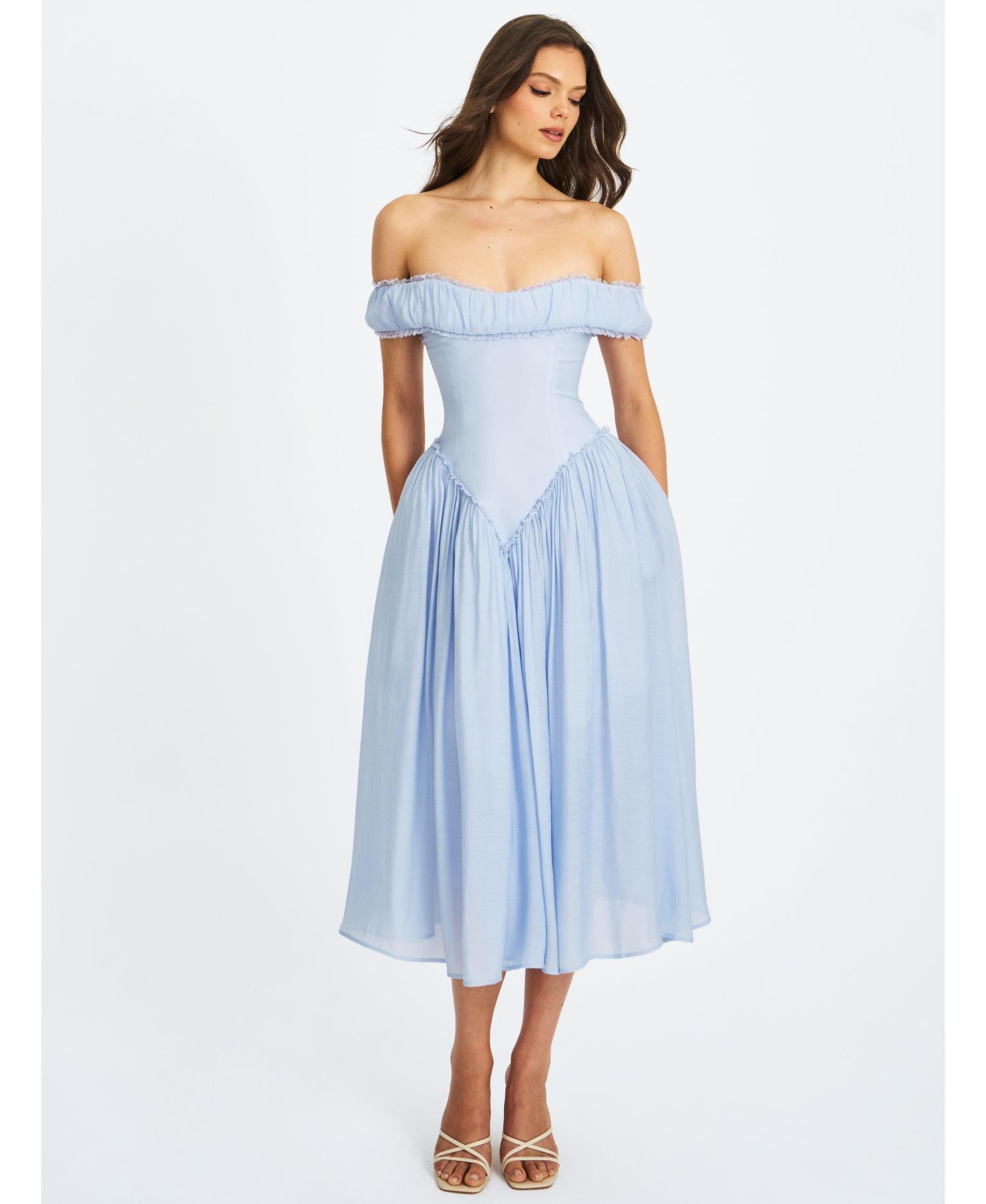 Women's Xavy Baby Blue Off Shoulder Corset Midi Dress