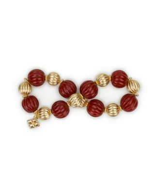 Scalloped Bead Matte Gold-Tone Stretch Bracelet