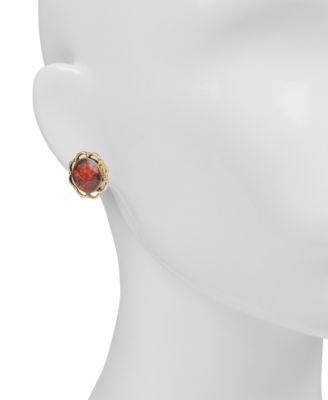 European Floral Tapestry Antique-Like Gold-Tone Button Earrings