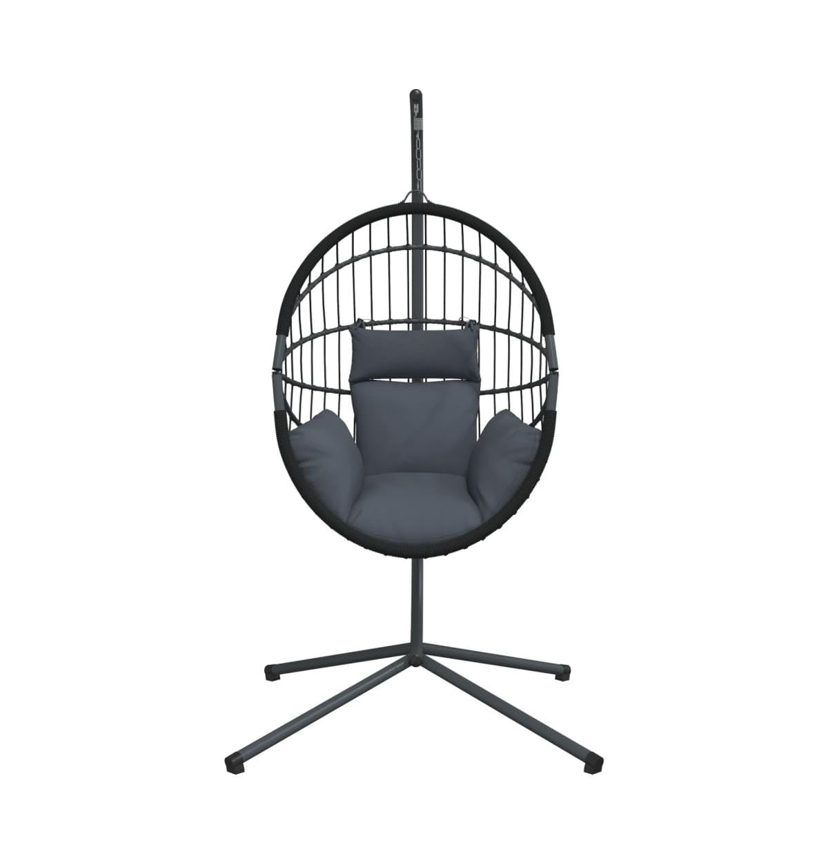 Hanging Egg Chair Anthracite, Black Steel, Rope, Rattan