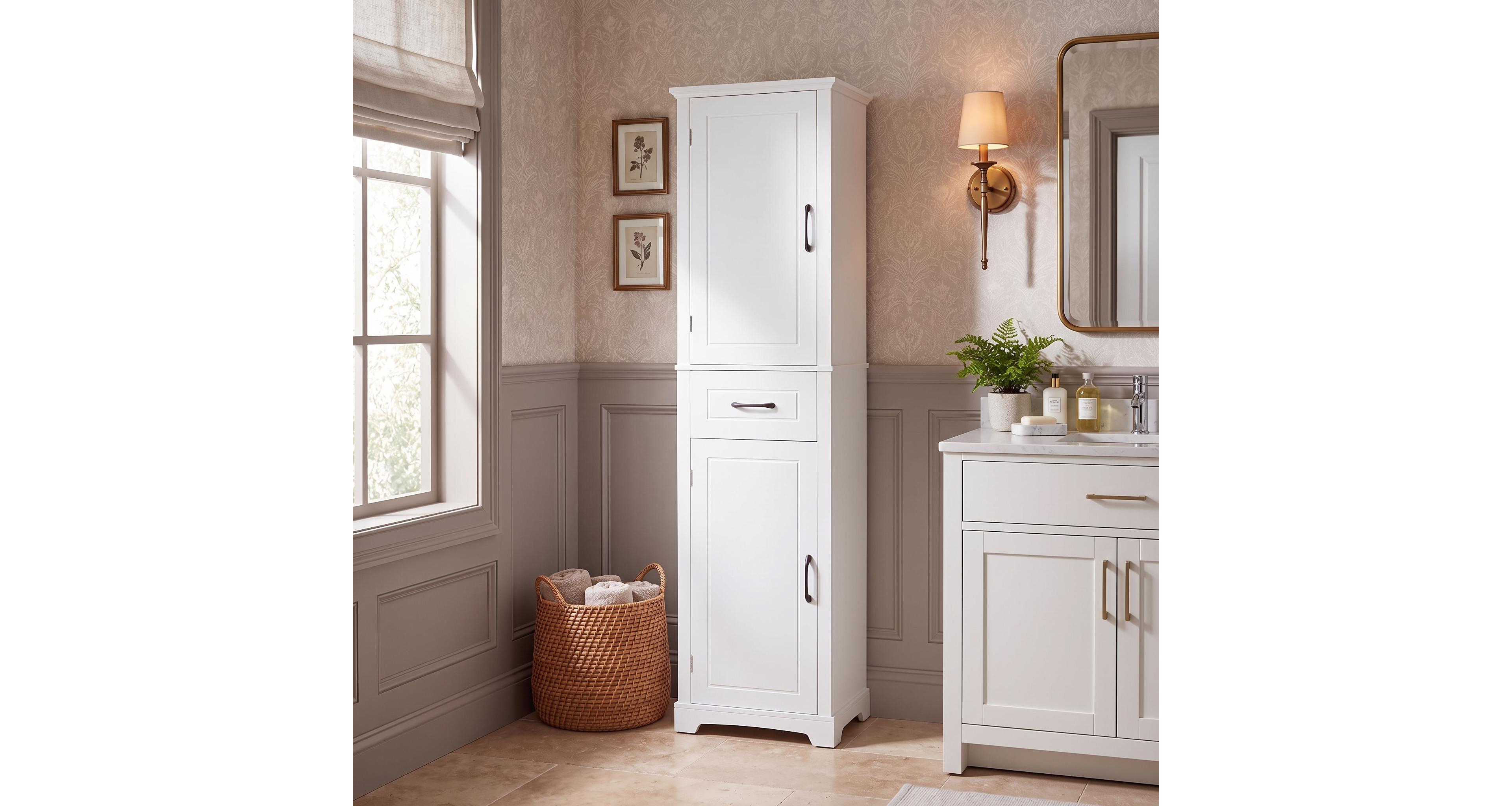 Casainc Tall Bathroom Storage Cabinet, Freestanding with Two Doors and Adjustable Shelves