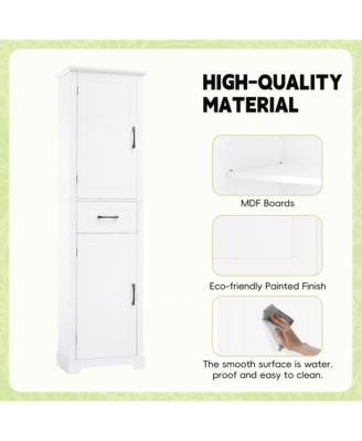 Tall Bathroom Storage Cabinet, Freestanding with Two Doors and Adjustable Shelves
