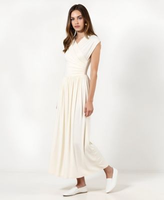 Women's Sleeveless Faux Wrap Shirred Waist Maxi Dress