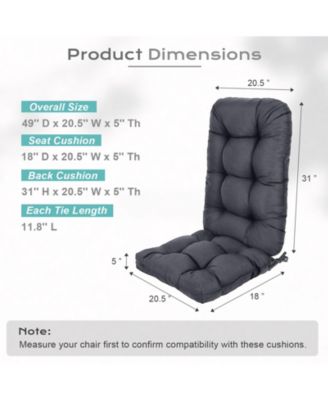 Outdoor Tufted Adirondack Chair Cushion Set of 2, High-Back with Ties, Waterproof & Fade-Resistant