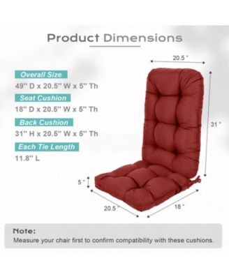 Outdoor Tufted Adirondack Chair Cushion Set of 2, High-Back with Ties, Waterproof & Fade-Resistant