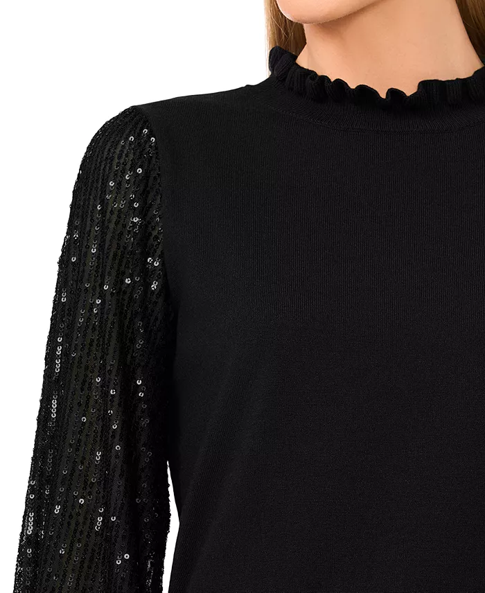 Women's Ruffle Trim Sequin Long Sleeves Sweater - thumbnail 5