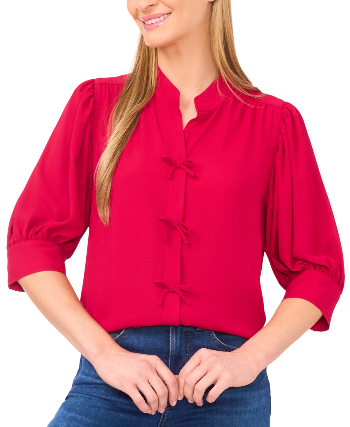 Cece Bow Detail Button Front Top In Pink
