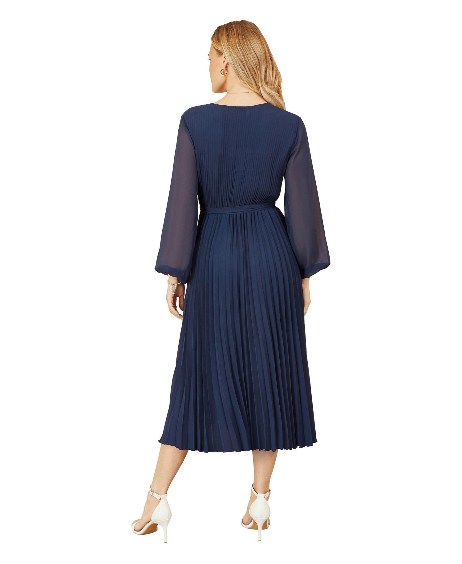 Women's Long Sleeved Pleated Midi Wrap Dress