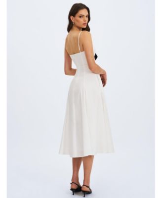 Women's Corinne White Poplin Flared Maxi Dress with Removable Bow