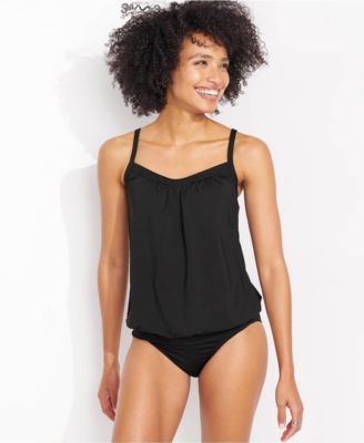 Women's Blouson Tummy Hiding Tankini Swimsuit Top Adjustable Straps