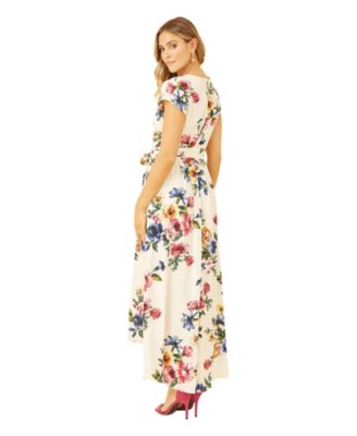 Women's Floral Print Dip Hem Wrap Dress