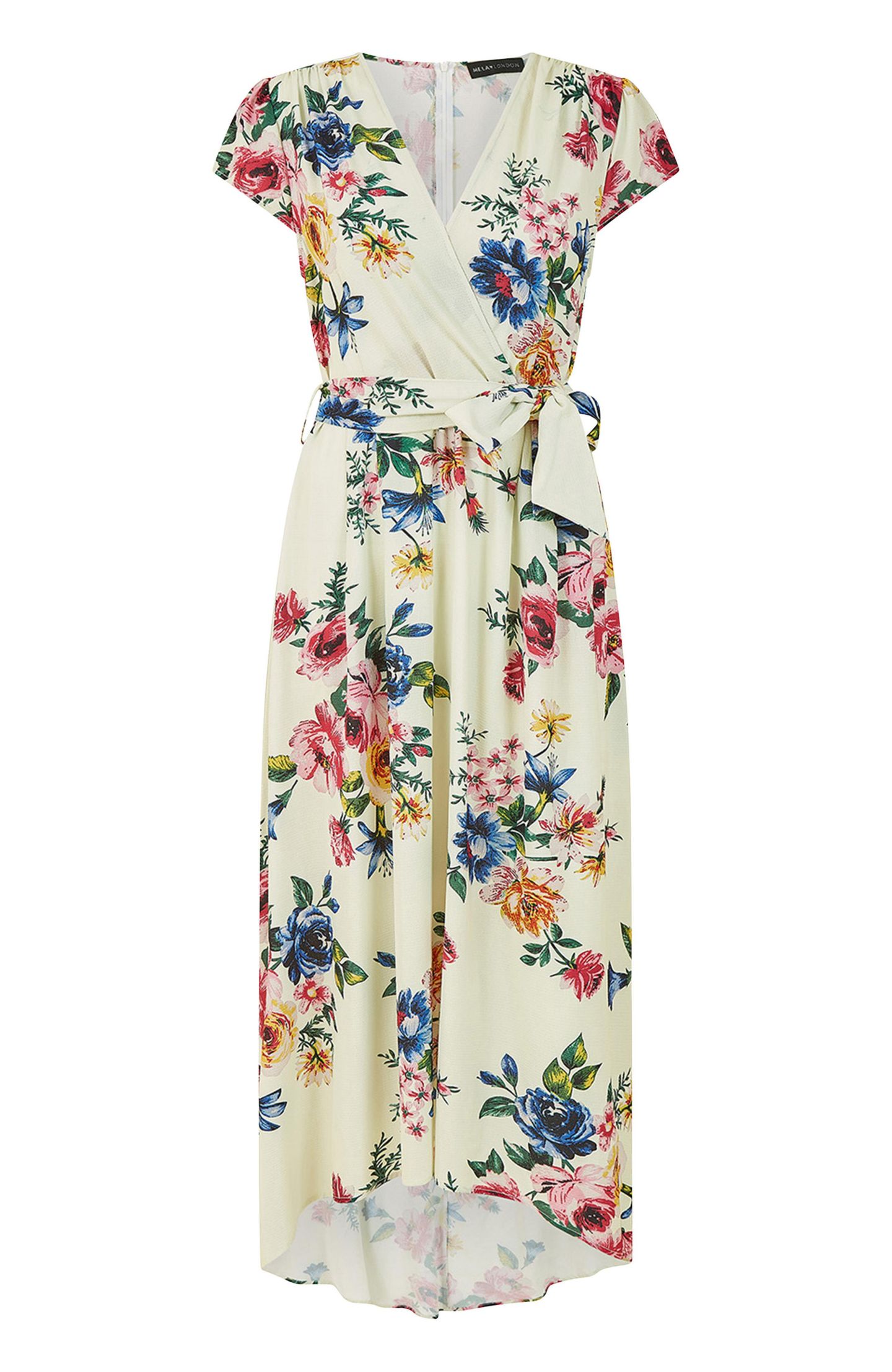 Женское платье Yumi Floral Print Dip Hem Wrap, цвет: Слоновая кость — фото 6