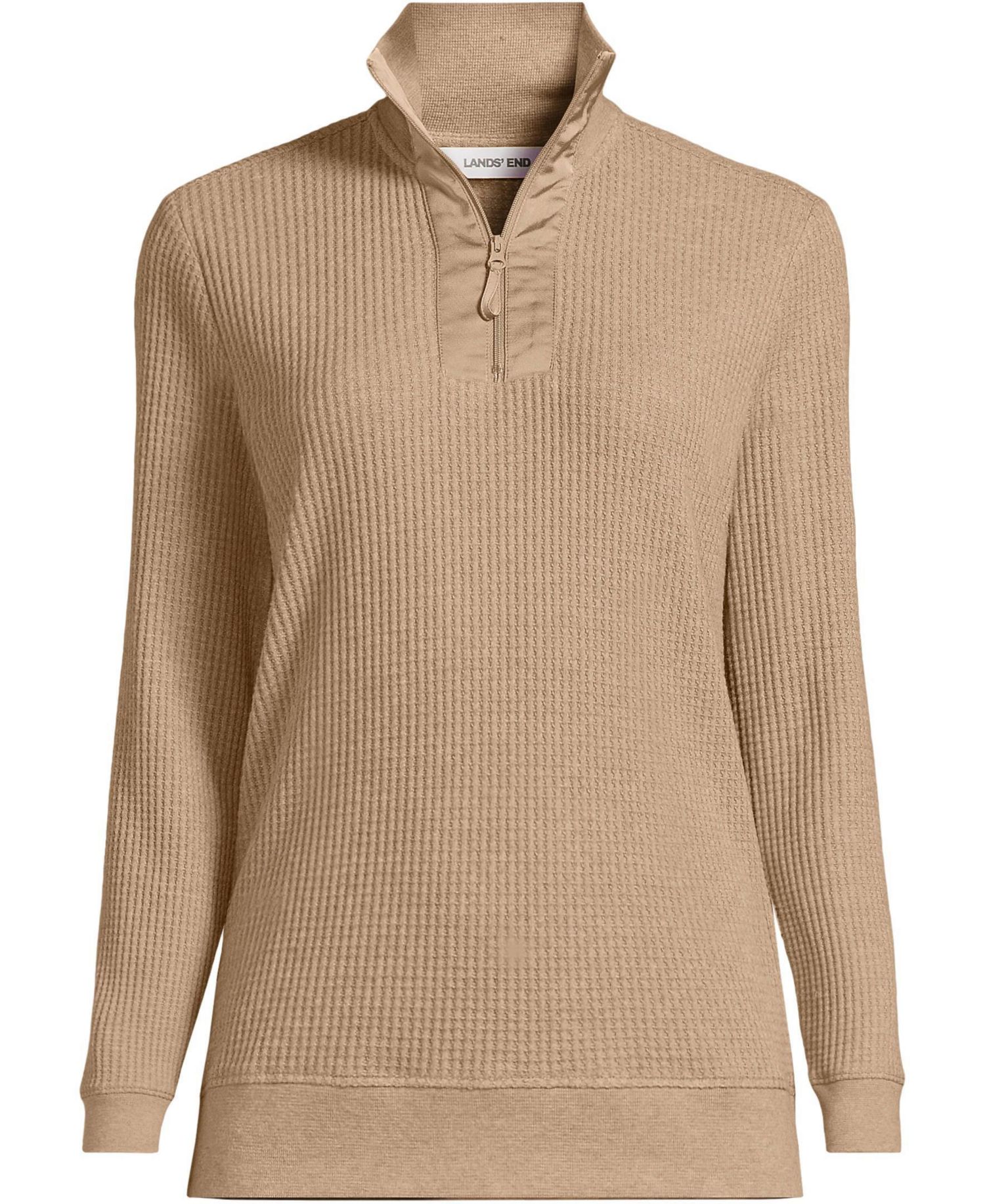 Plus Size Long Sleeve Waffle Quarter Zip Pullover
