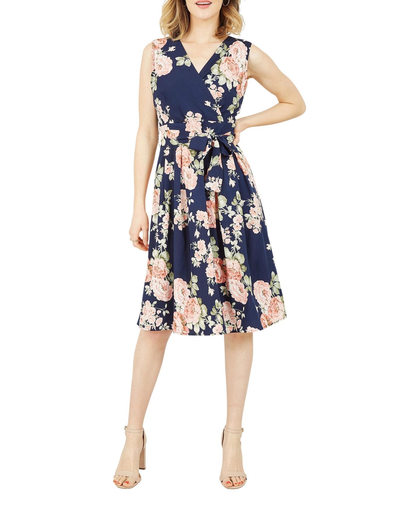 Женское платье Yumi Floral Rose Wrap Over Sleeveless, цвет: Тёмно-синий — фото 3