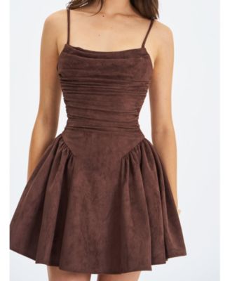 Women's Raisa Mahogany Suede Ruched Mini Dress