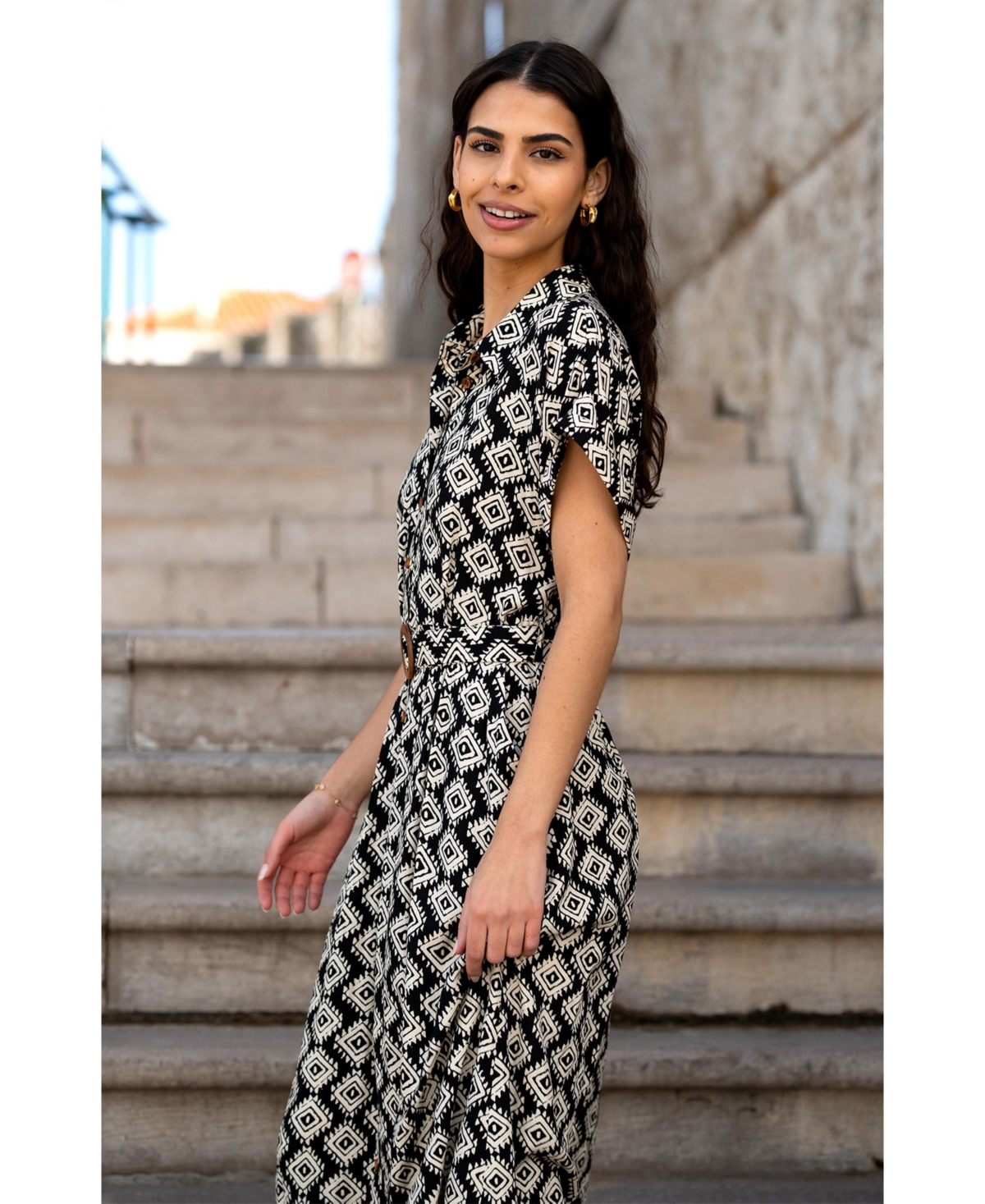 Yumi Women's Midi Shirt Dress With Matching Belt