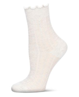 Women's Heart Ruffle Cuff Pointelle Crew Socks