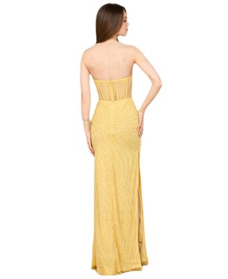 Women's Beaded Corset Prom Dress with Slit