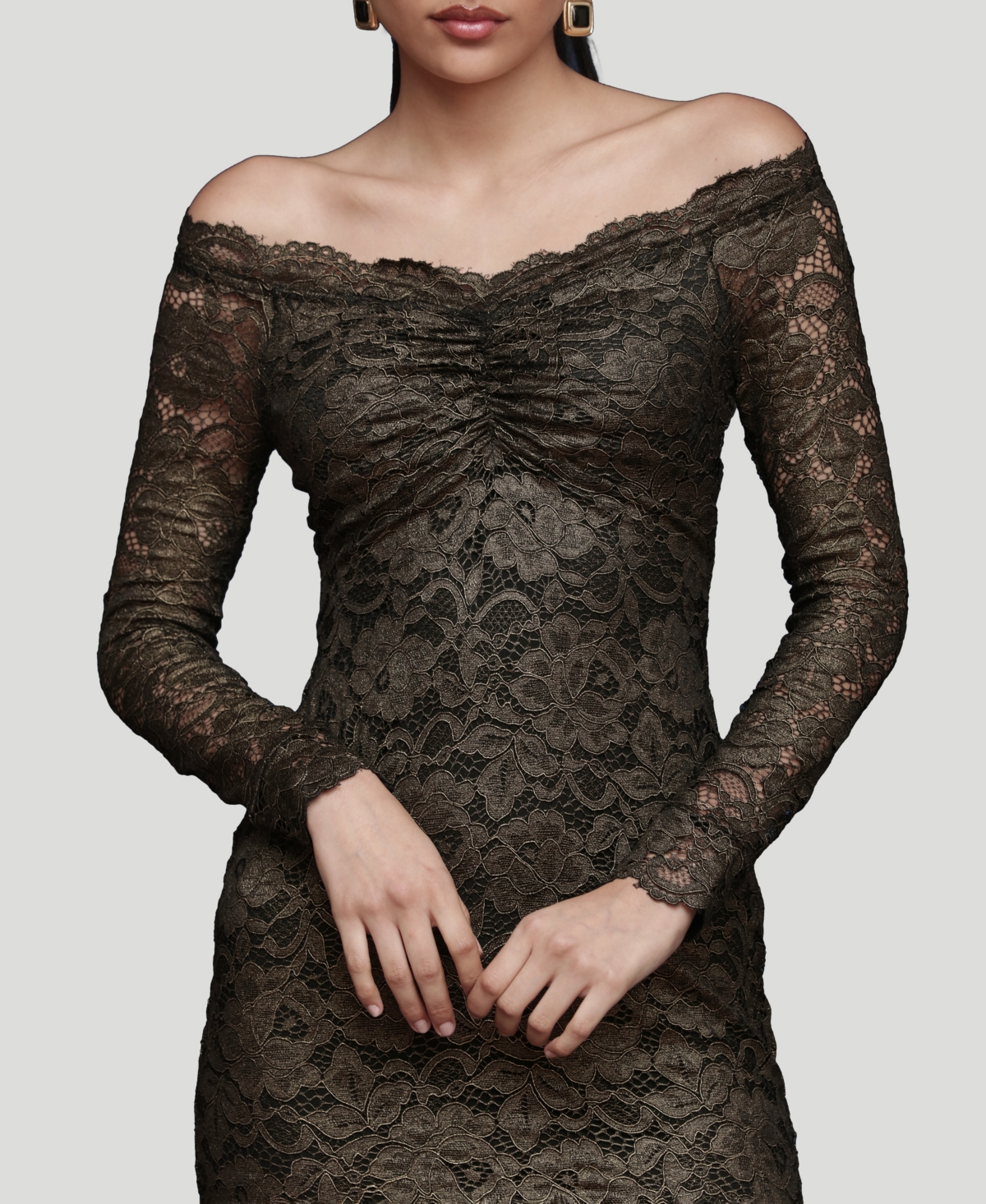 Avec Les Filles Women's Off-the-shoulder Stretch Midi Dress In Brown