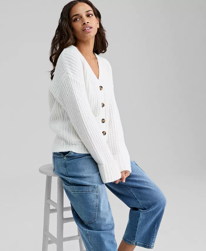 Petite Chunky V-Neck Cardigan Sweater - thumbnail 7