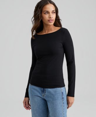 Women's Boat-Neck Long-Sleeve Knit Top, Macy's Exclusive