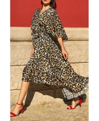 Women's Leopard Print Kimono Sleeve Wrap Dress