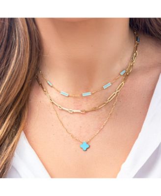 Small Turquoise Single Clover Necklace 14K Gold