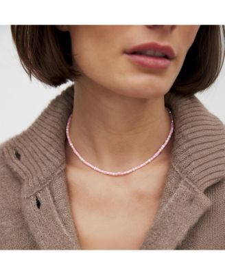 16" Lusia Necklace with Light Pink Dyed Shell Pearls and Freshwater Pearl Accents in 18K Gold Plated Stainless Steel