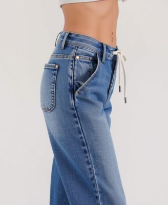 Women's High-Waist Light Wash Wide-Leg Cuffed Jeans