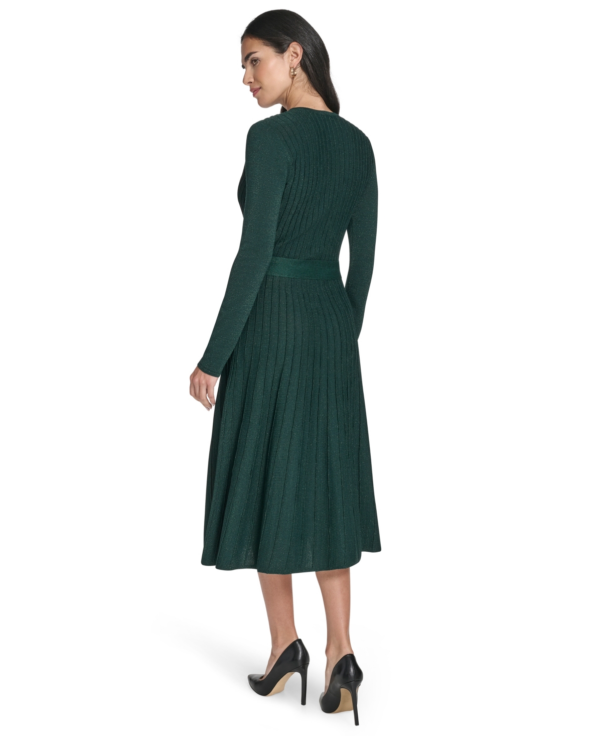 Jessica Howard Petite Long Sleeve Wrap Bodice Fit And Flare Midi Dress In Green