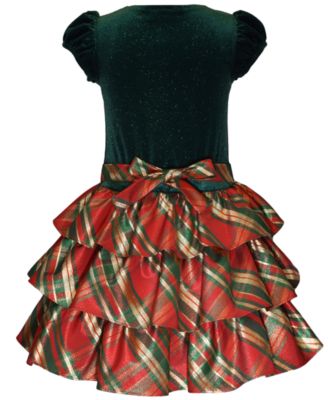 Girls' 7-16 Short Sleeve Tiered Plaid Dress