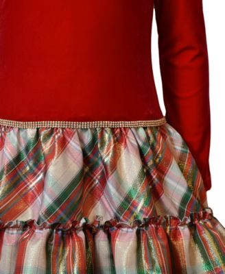 Girls' 7-16 Long-Sleeve Plaid Drop Waist Dress