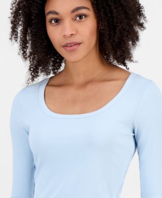 Juniors' Basic Soft Rib Long-Sleeve Top