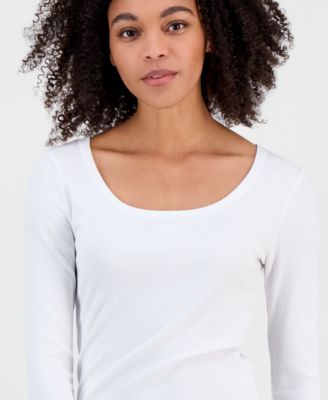 Juniors' Basic Soft Rib Long-Sleeve Top