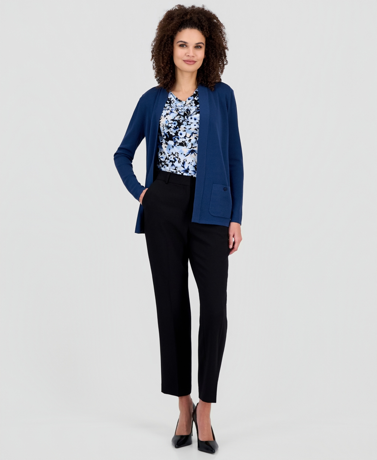 Anne Klein Women's Malibu Fine Rib Open-front Cardigan In Blue