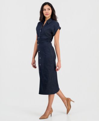 Women's Collared Button-Front Midi Dress