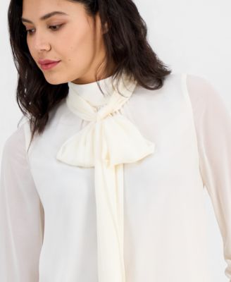Women's Long-Sleeve Tie-Neck Blouse