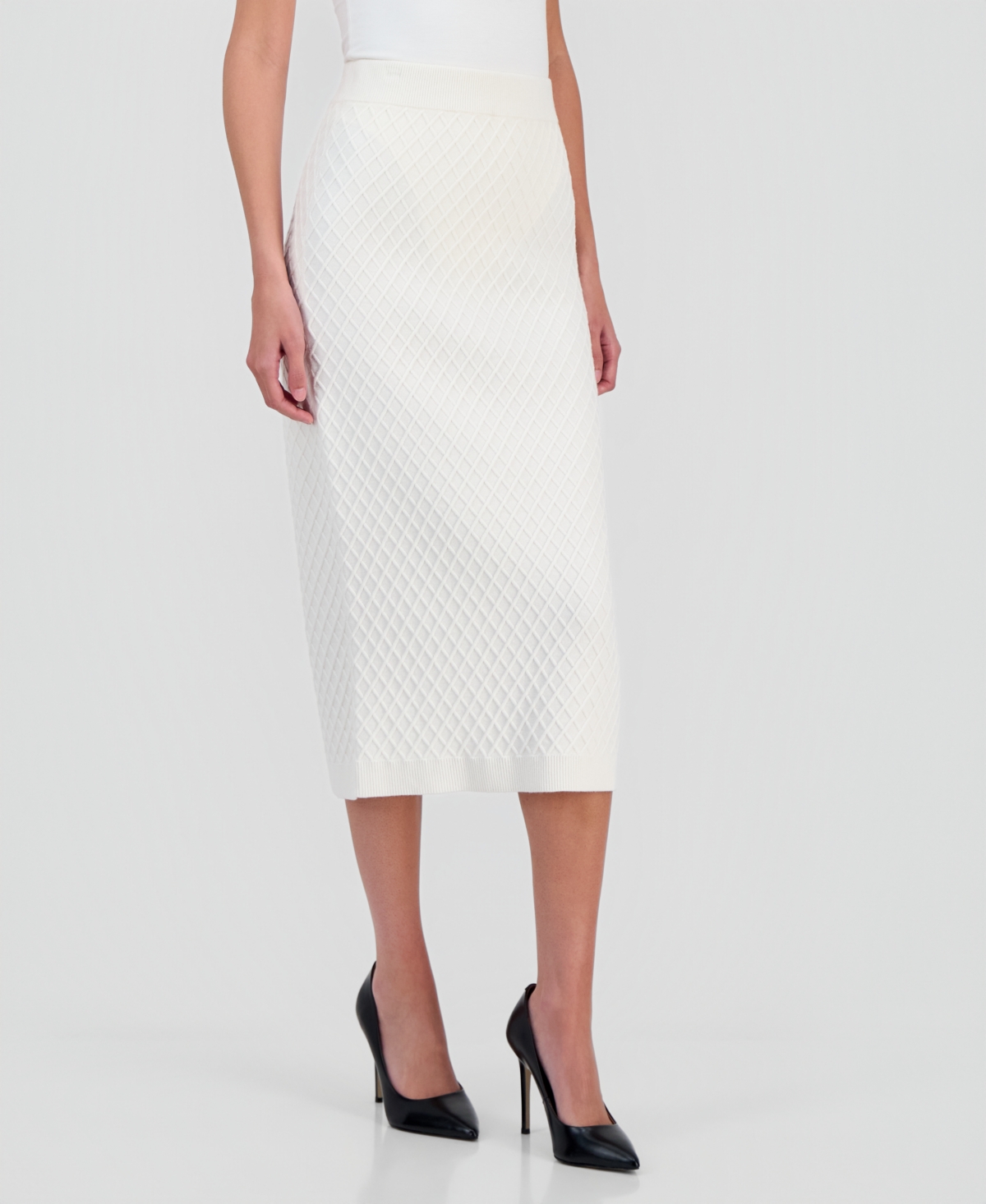 Anne Klein Women's Pull-On Cable-Stitch Midi Skirt