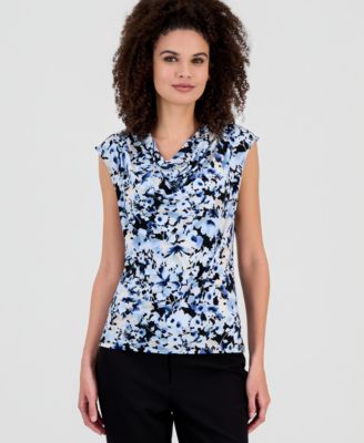 Anne Klein - Women's Cowl-Neck Floral-Print Top