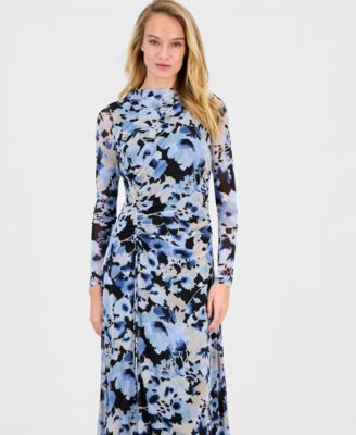 Women's Printed Ruched A-Line Midi Dress