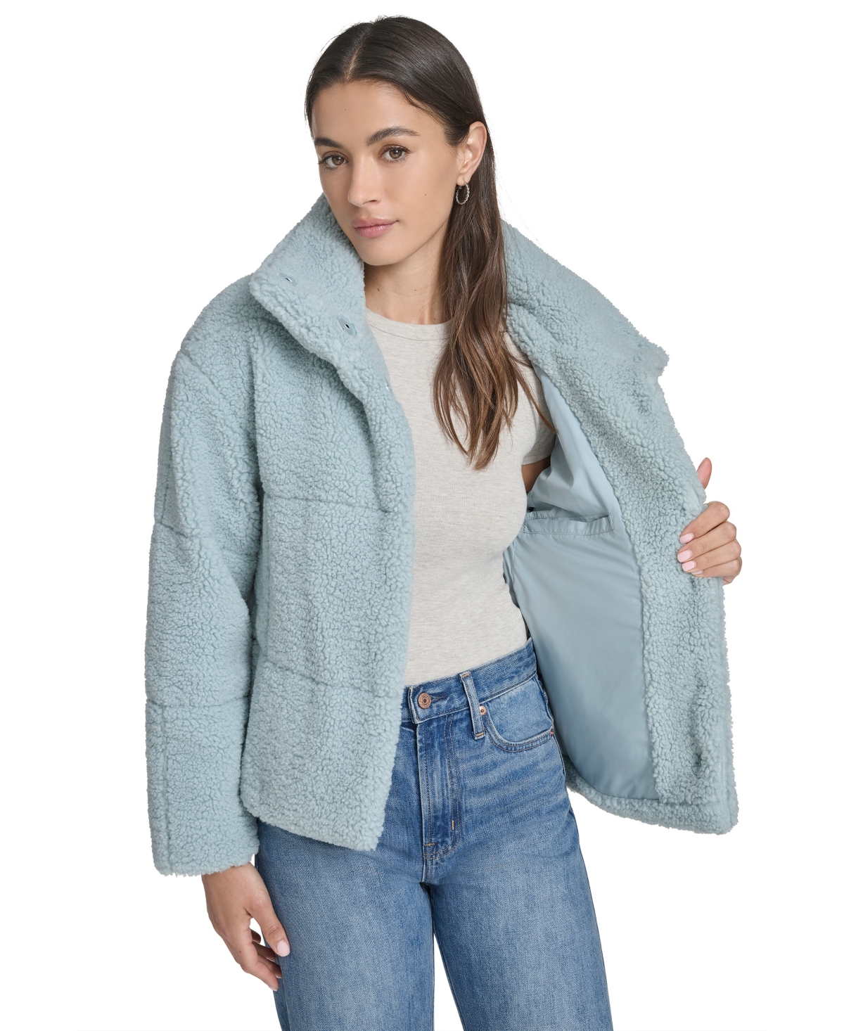 Levi's Quilted Faux Fur Short Teddy Jacket In Blue