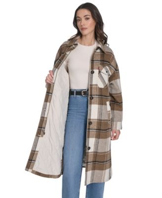 Women's Regular Long Wool Blend Plaid Coat