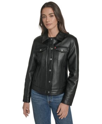 Women's Regular Faux Leather Trucker Jacket
