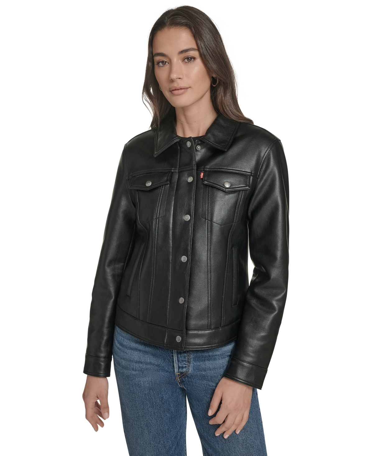 Levi's Women's Regular Faux Leather Trucker Jacket In Black