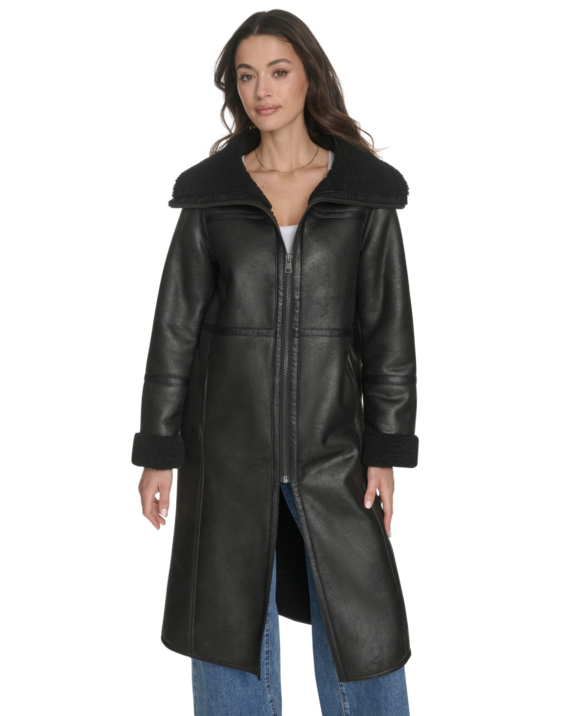 Levi's Women's Regular Long Faux Shearling Coat In Black