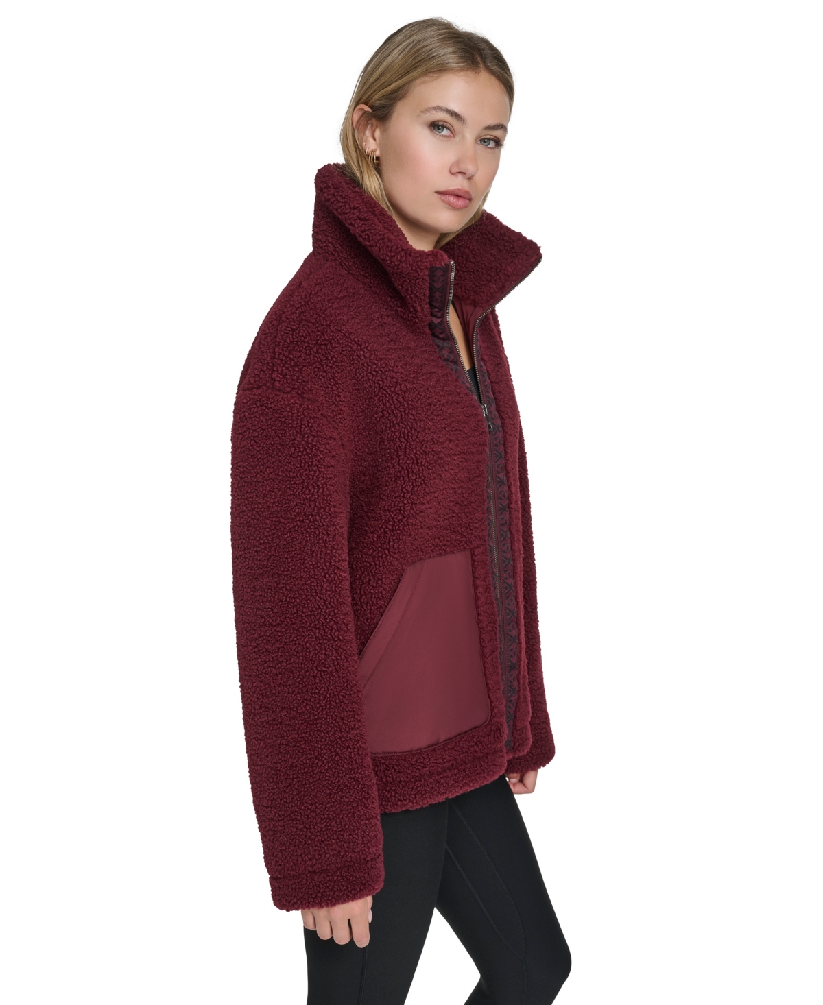Levi's Women's Regular Stand Collar Sherpa Teddy Jacket In Burgundy