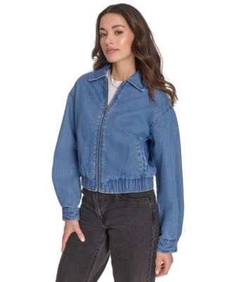 Women's Laydown Collar Denim Bomber Jacket