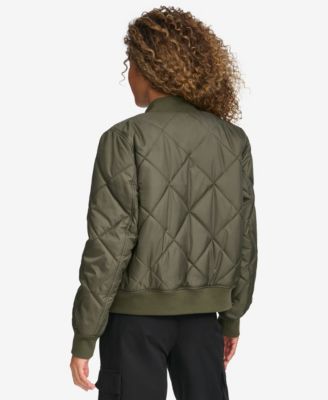 Women's Regular Diamond Quilted Sherpa Lined Bomber Jacket