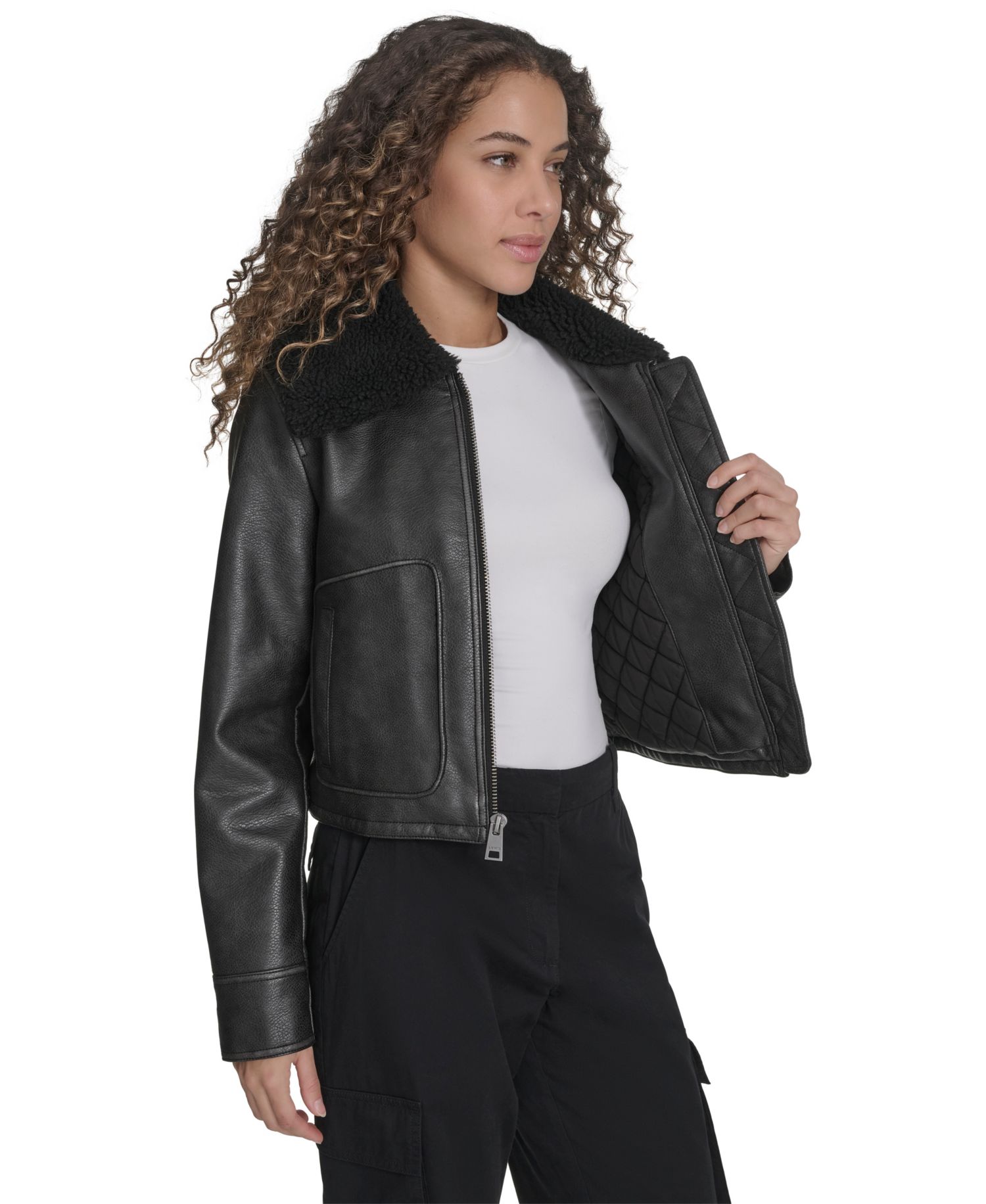 Women's Regular Faux Leather Aviator Jacket