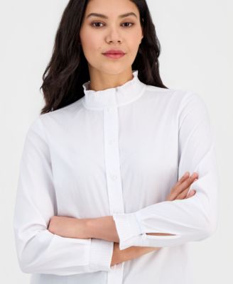 Women's Pleated-Trim Button-Down Shirt